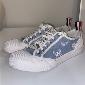 Thom Browne rubber sole blue Denim White Embroidered Sneakers nautical size 10